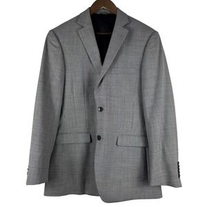 Perry Ellis Blazer Jacket Men's 38R Grey 100%‎ Wool Houndstooth Single Breasted